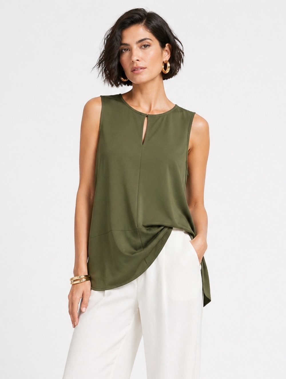 Lauren Ralph Lauren Olive Tunic Keyhole Top M